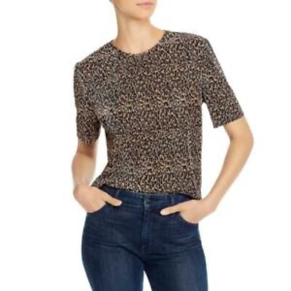 THE FIFTH LABEL Top Leopard S/S Strtch Permanent Pleated Poly NWT L 12 - Picture 2 of 7
